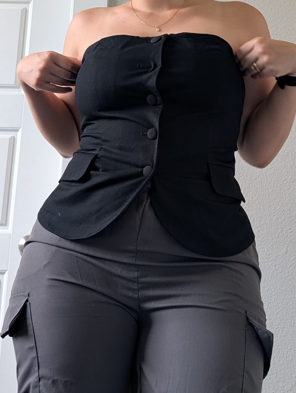 Strapless Black Bustier Top - M